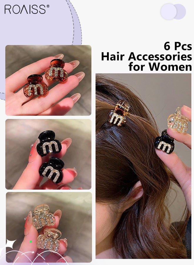 رويس 6 قطع مشابك شعر صغيرة مرصعة بأحجار الراين للنساء، مشابك شعر لامعة بأحرف، مشابك شعر قوية غير قابلة للانزلاق، مناسبة للشعر الكثيف والرفيع، إكسسوارات شعر أنيقة - Image 1