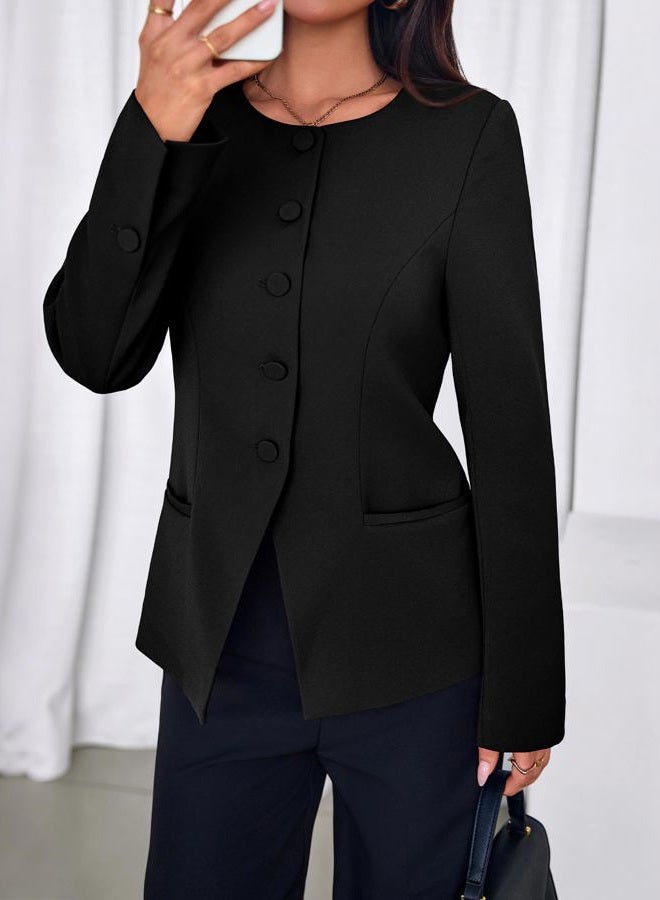 BTFBM Blazers for Women Business Casual Open Front Long Sleeve Button Work Office Suit Jackets Dressy Blazer Pockets, Black, XL - Image 5