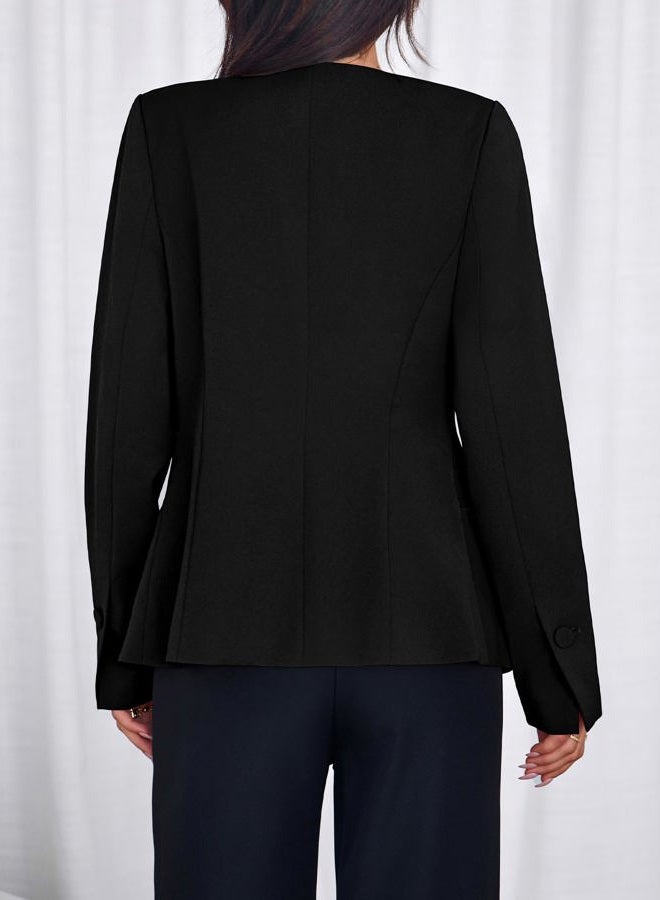 BTFBM Blazers for Women Business Casual Open Front Long Sleeve Button Work Office Suit Jackets Dressy Blazer Pockets, Black, XL - Image 3