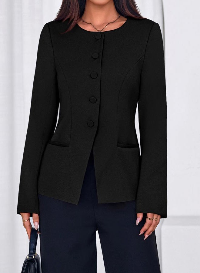 BTFBM Blazers for Women Business Casual Open Front Long Sleeve Button Work Office Suit Jackets Dressy Blazer Pockets, Black, XL - Image 4