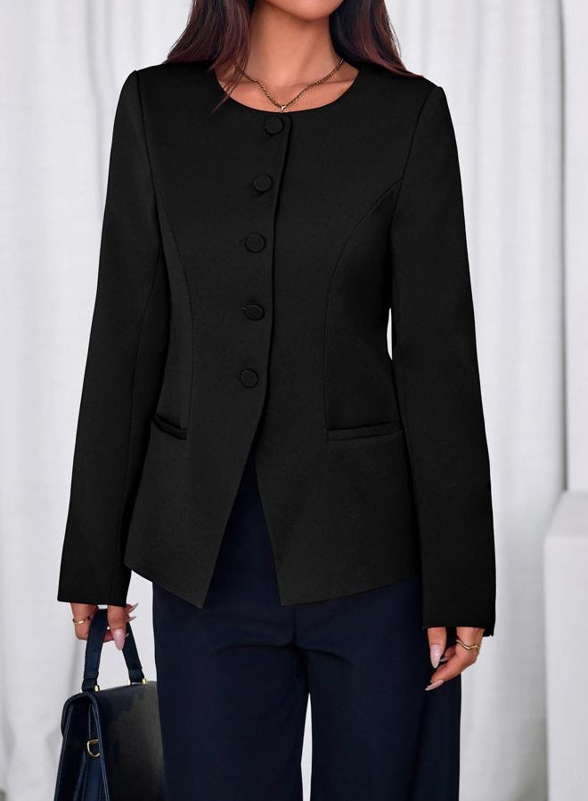 BTFBM Blazers for Women Business Casual Open Front Long Sleeve Button Work Office Suit Jackets Dressy Blazer Pockets, Black, XL - Image 2