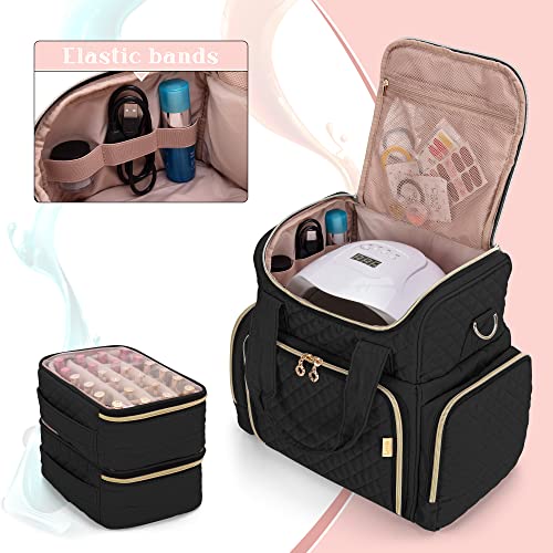 LUXJA Nail Polish Organizer Holds 48 Bottles and a Nail Lamp Nail Polish Case with 2 Removable Bags and Tools Storage Pockets Patent Pending Black - Image 5