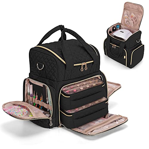 LUXJA Nail Polish Organizer Holds 48 Bottles and a Nail Lamp Nail Polish Case with 2 Removable Bags and Tools Storage Pockets Patent Pending Black - Image 2