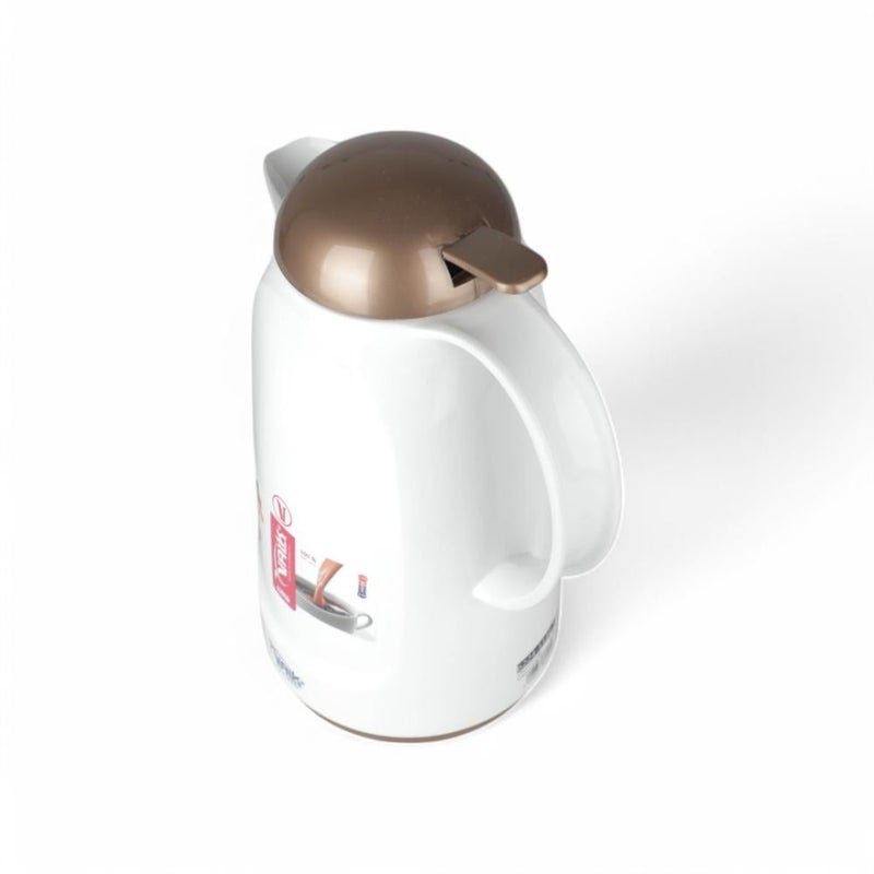VALK German Thermos 1 Liter White Gold Color - Decorative Push-Button Stainless Steel Coffee & Tea Pot, Premium Serveware for Wedding & Home Decor - Image 3