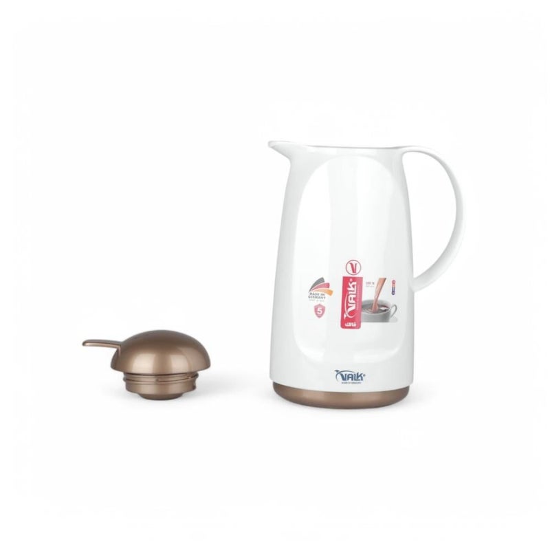 VALK German Thermos 1 Liter White Gold Color - Decorative Push-Button Stainless Steel Coffee & Tea Pot, Premium Serveware for Wedding & Home Decor - Image 5