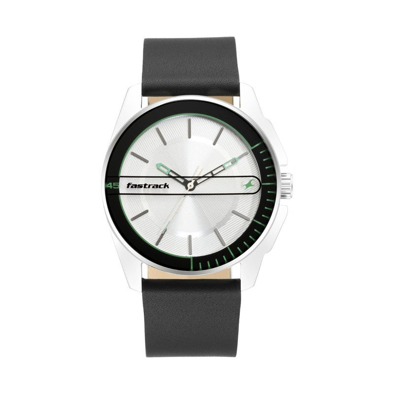fastrack Men Silver Dial Analog Watch Premium Leather Strap Modern Classic Elegance Style 3089SL15 - Image 1