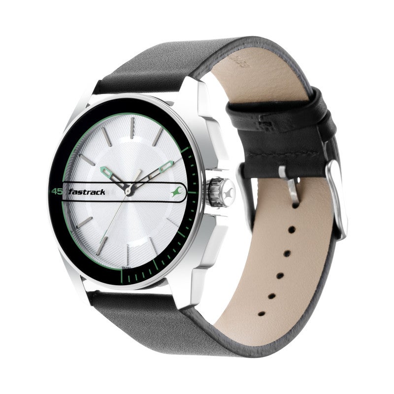 fastrack Men Silver Dial Analog Watch Premium Leather Strap Modern Classic Elegance Style 3089SL15 - Image 2