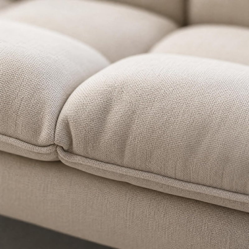 Modern Convertible Sofa Bed - 2-in-1 Sleeper Sofa with Adjustable Backrest, Tufted Fabric, Metal Legs - Compact Loveseat for Small Spaces, Living Room, Guest Room (Beige) - Image 4