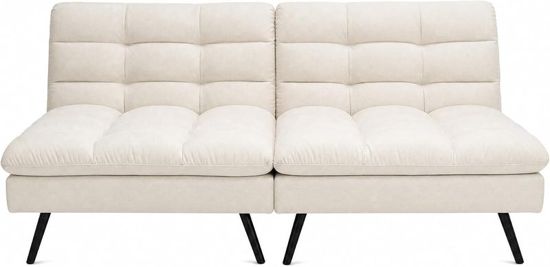 Modern Convertible Sofa Bed - 2-in-1 Sleeper Sofa with Adjustable Backrest, Tufted Fabric, Metal Legs - Compact Loveseat for Small Spaces, Living Room, Guest Room (Beige) - Image 3