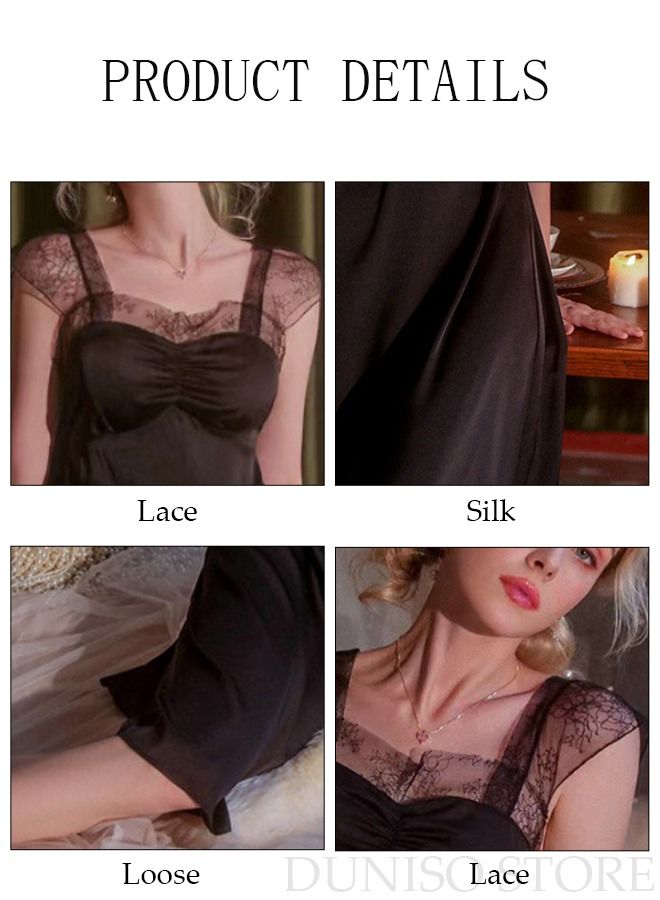 DUNISO Women's Sleeveless Nightgown Camisole Sleep Dress Built in Bra Removable Pads Nightwear Softable Silk Sling Pajama Dress Lace Long Nightdress For Ladies - Image 2