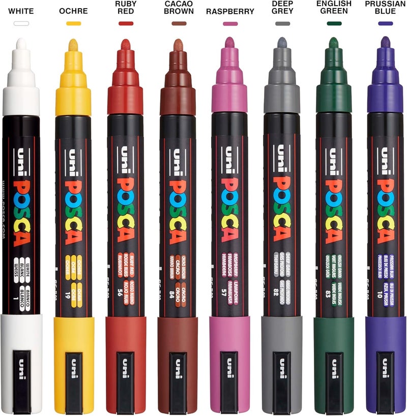 POSCA أقلام طلاء دائمة قائمة على الماء PC-5M، مجموعة من 8 (ألوان داكنة) - Image 2