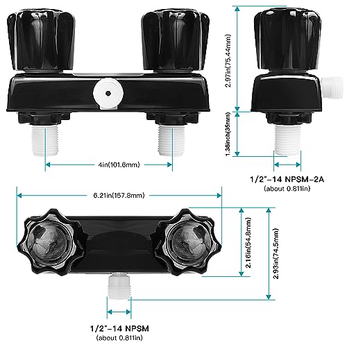 EXCELFU RV Shower Faucet, 4" Camper Shower Faucet Valve Diverter with Knobs for Outdoor and Indoor for RV Camper Trailer Motorhome (Black) - Image 4
