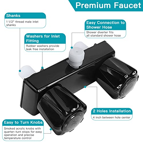 EXCELFU RV Shower Faucet, 4" Camper Shower Faucet Valve Diverter with Knobs for Outdoor and Indoor for RV Camper Trailer Motorhome (Black) - Image 3
