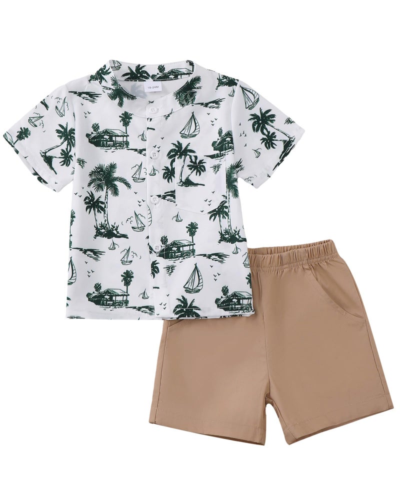Jecson Toddler Boy Clothes Beach Boys Summer Outfits Short Sleeve Button Down Toddler Hawaiian Shirt and Elastic Waist Shorts Sets - Image 1