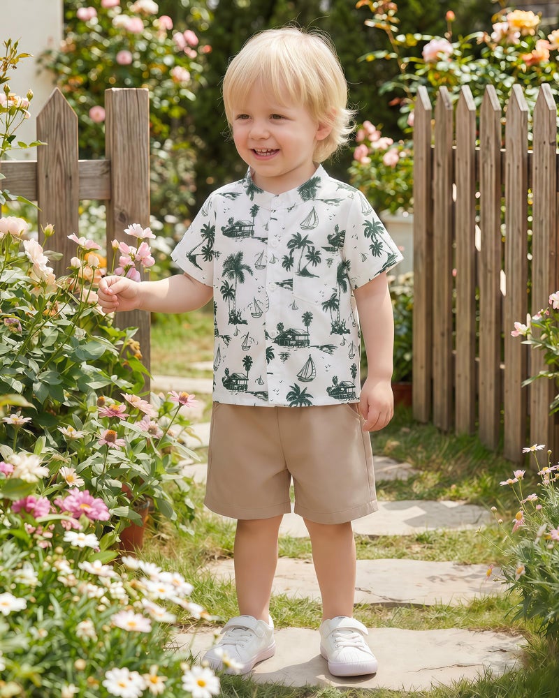 Jecson Toddler Boy Clothes Beach Boys Summer Outfits Short Sleeve Button Down Toddler Hawaiian Shirt and Elastic Waist Shorts Sets - Image 2