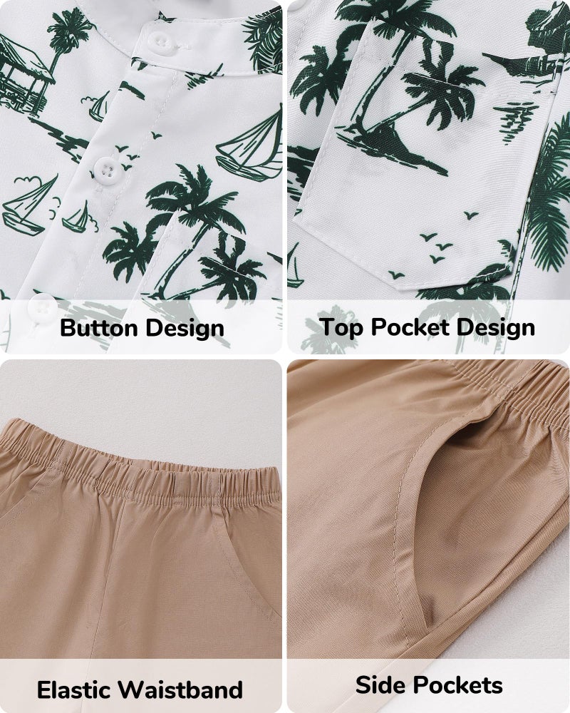 Jecson Toddler Boy Clothes Beach Boys Summer Outfits Short Sleeve Button Down Toddler Hawaiian Shirt and Elastic Waist Shorts Sets - Image 4