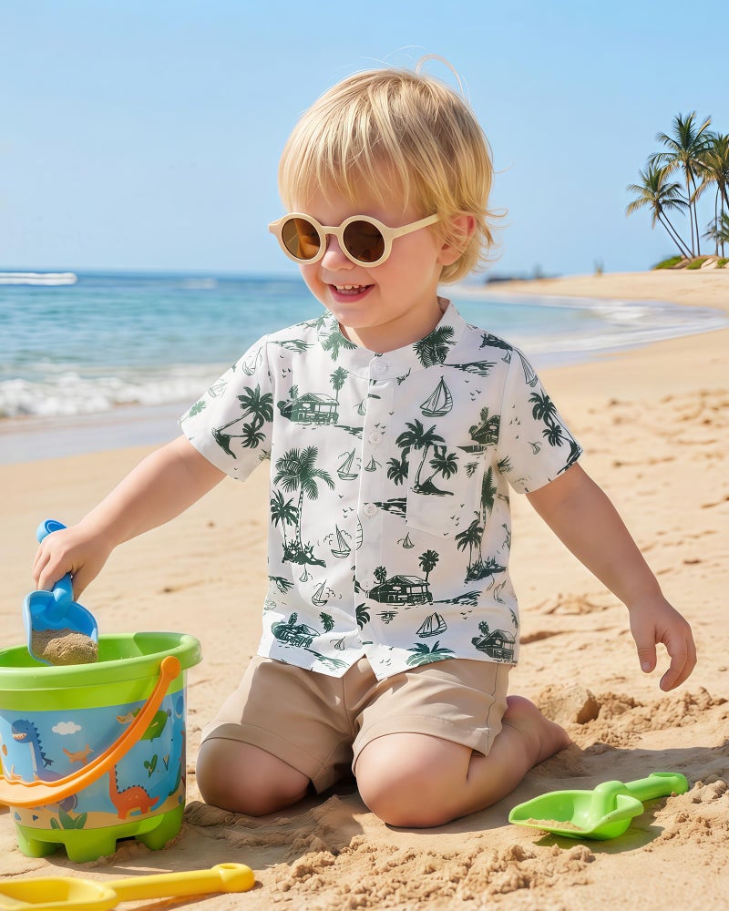 Jecson Toddler Boy Clothes Beach Boys Summer Outfits Short Sleeve Button Down Toddler Hawaiian Shirt and Elastic Waist Shorts Sets - Image 3