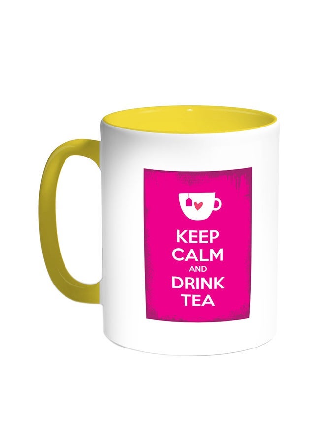 Keep Calm And Drink Tea Printed Coffee Mug Yellow/White 11ounce