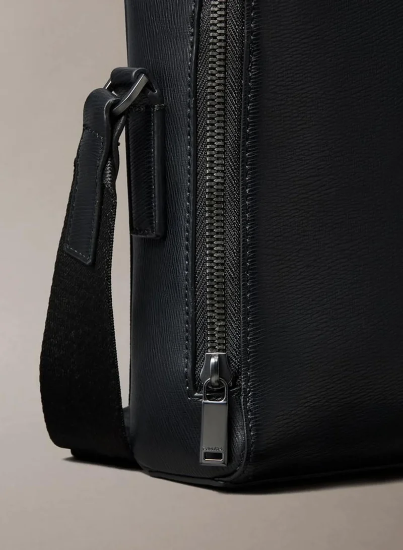 Calvin Klein Black Emblem Logo Textured Reporter Bag for Men | Best Price UAE