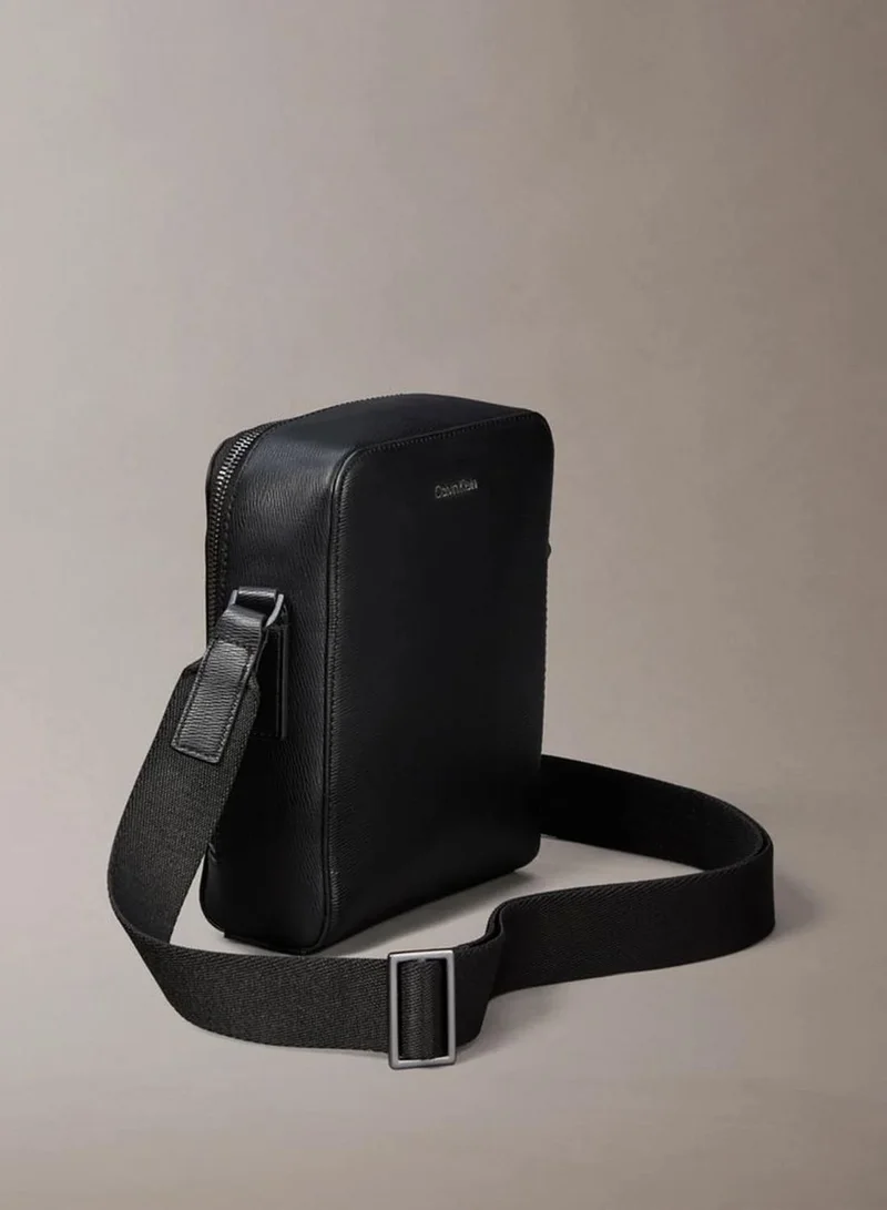 Calvin Klein Black Emblem Logo Textured Reporter Bag for Men | Best Price UAE