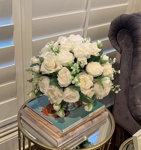Pusuny 4 Bundles Artificial Peonies Silk Flowers, White Faux Peony Bouquet Florals Arrangements Decor for Farmhouse Home Boho Wedding Table Centerpiece, Fake Plastic Flowers Bulk Vase Decoration (White) - Image 2