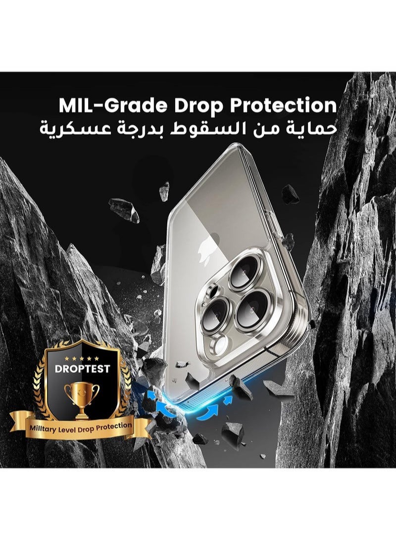 لجهاز iPhone 15 Pro Max غطاء حماية 6.7 بوصة ضد الأصفر ومكافحة السقوط الخلفية غطاء شفاف فائقة رقيقة الكريستال مغطى بالكامل العدسات حماية ضد الخدوش واضحة