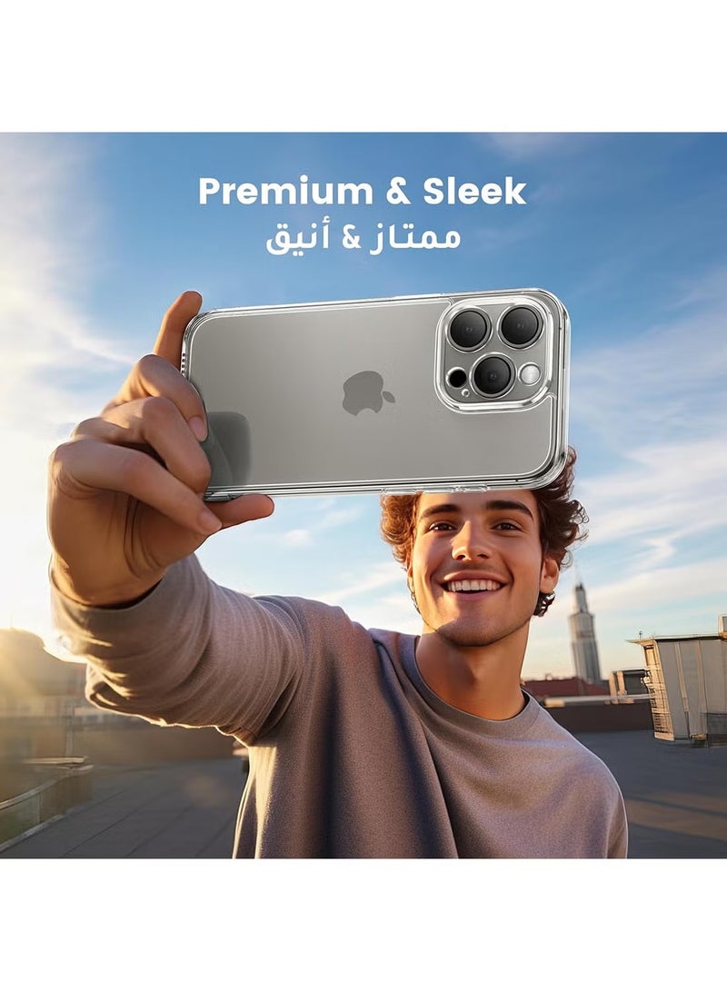 لجهاز iPhone 15 Pro Max غطاء حماية 6.7 بوصة ضد الأصفر ومكافحة السقوط الخلفية غطاء شفاف فائقة رقيقة الكريستال مغطى بالكامل العدسات حماية ضد الخدوش واضحة