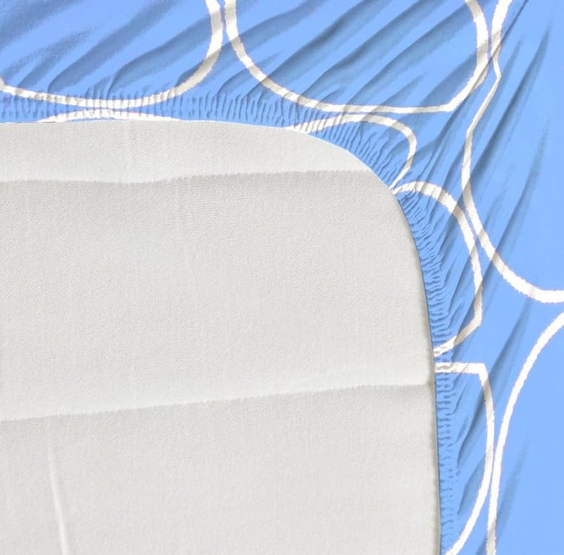 NEW LEAF Cotton Elastic Fitted Bedsheets with 2 King Size Pillow Covers | Double Bed with All Around Elastic 220 TC Supersoft |Size-72 King Sizex78+10 inches |Oval Print Aqua & White - Image 2