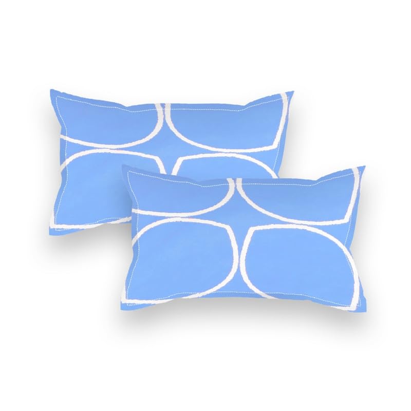 NEW LEAF Cotton Elastic Fitted Bedsheets with 2 King Size Pillow Covers | Double Bed with All Around Elastic 220 TC Supersoft |Size-72 King Sizex78+10 inches |Oval Print Aqua & White - Image 4