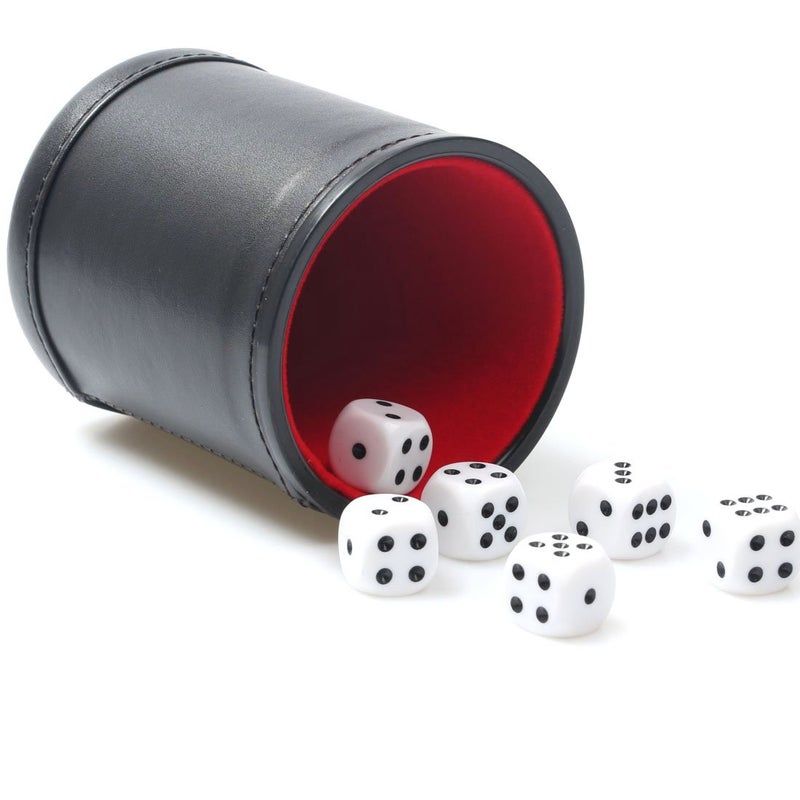 RERIVER RERIVER Felt Lined PU Leather Dice Cup Set with 6 Dot Dices (Black, Pack of 1)  - Image 1