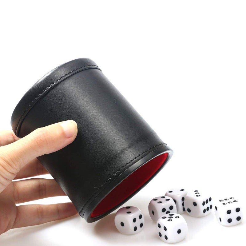 RERIVER RERIVER Felt Lined PU Leather Dice Cup Set with 6 Dot Dices (Black, Pack of 1)  - Image 2