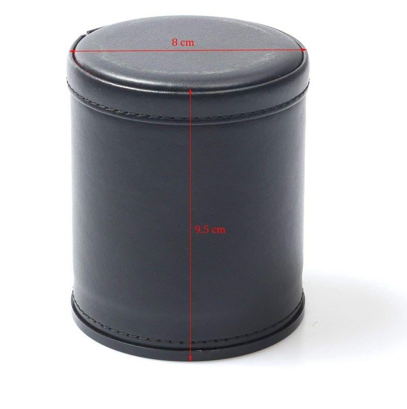 RERIVER RERIVER Felt Lined PU Leather Dice Cup Set with 6 Dot Dices (Black, Pack of 1)  - Image 3