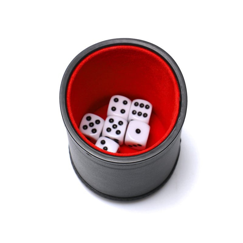 RERIVER RERIVER Felt Lined PU Leather Dice Cup Set with 6 Dot Dices (Black, Pack of 1)  - Image 5