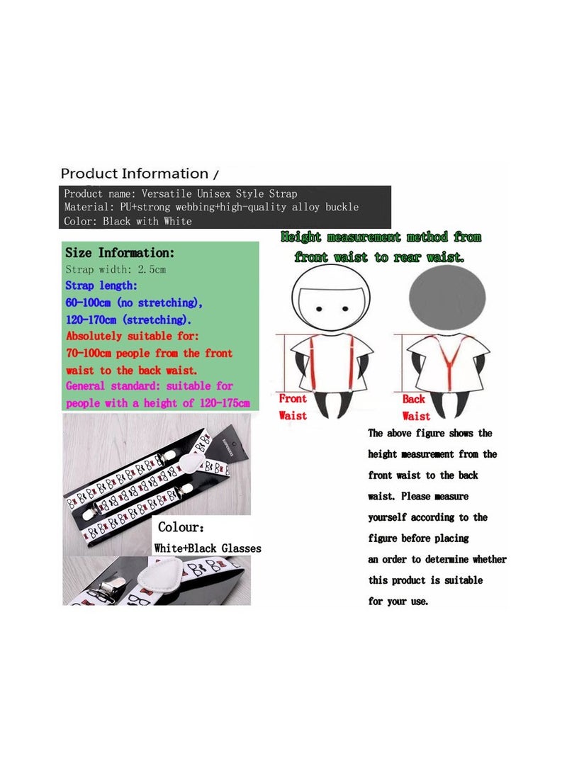 1-Piece 2.5CM Width Adjustable Elastic Y Style Suspenders,Unisex Braces for Men and Women With Strong Metal Clips,Colour White and Black - Image 2