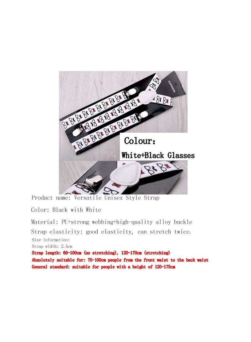 1-Piece 2.5CM Width Adjustable Elastic Y Style Suspenders,Unisex Braces for Men and Women With Strong Metal Clips,Colour White and Black - Image 1