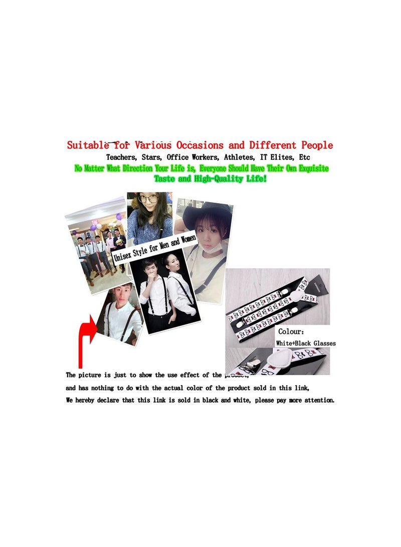 1-Piece 2.5CM Width Adjustable Elastic Y Style Suspenders,Unisex Braces for Men and Women With Strong Metal Clips,Colour White and Black - Image 4