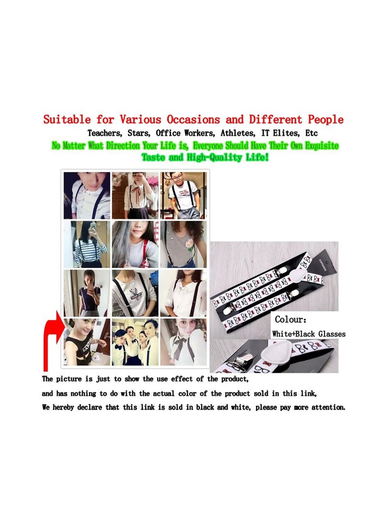 1-Piece 2.5CM Width Adjustable Elastic Y Style Suspenders,Unisex Braces for Men and Women With Strong Metal Clips,Colour White and Black - Image 3