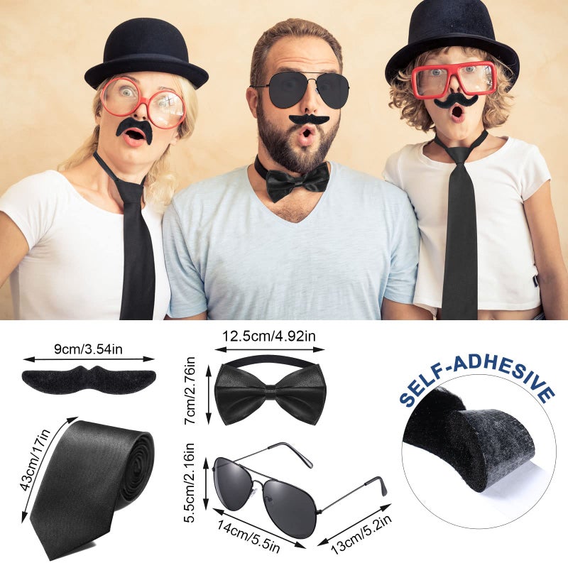 Geyoga 8 Pieces Chauffeur Costume Novelty Limo Driver Costume Black Chauffeur Hat Taxi Driver Hat Gloves Bow Tie Self Adhesive Fake Mustaches Beard Glasses - Image 5