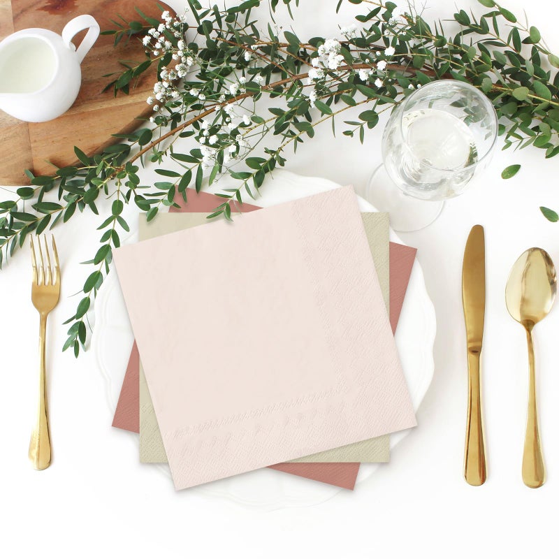 Whaline 120 Sheet Neutral Color Cocktail Napkin 2 Ply Boho Dusty Blue Peach Cream Color Paper Napkins 6 Colors Disposable Dinner Napkins For Wedding Birthday Supplies - Image 5