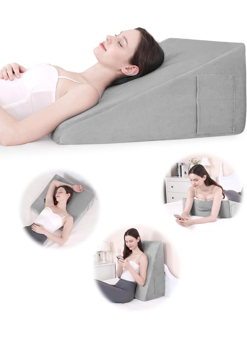 Memory Foam Wedge Pillow for Sleeping Elevated Support Cushion for Snoring Acid Reflux and Post Surgery Recovery Orthopedic Incline Bed Pillow with Washable Cover - Image 2