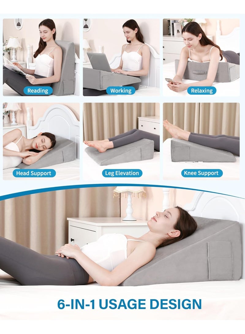 Memory Foam Wedge Pillow for Sleeping Elevated Support Cushion for Snoring Acid Reflux and Post Surgery Recovery Orthopedic Incline Bed Pillow with Washable Cover - Image 4