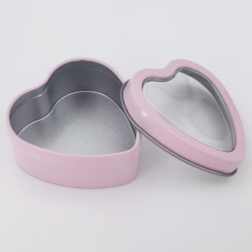 Goodma 14-Pack 2oz Empty Heart Shaped Metal Tins with Clear Window for Candle Making, Candies, Gifts & Treasures (Pink) - Image 4