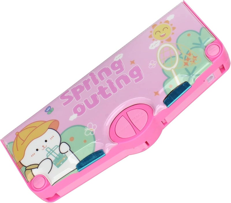 Minache Multifunction Pencil Case, Pencil Box with 2 Compartments for Students - Cartoon Pattern Stationery Set with Pop Out Scissors and Pencil Sharpener - Image 1