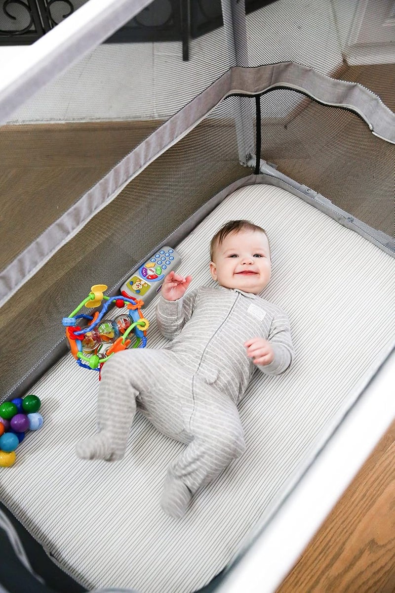 Joovy Coo Bassinet Portable Bassinet with Storage Rocking Playpen Gray - Image 5