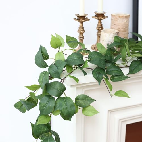 mizii 2 Strands Artificial Scindaps Vines Garland 73" Fake Vine with Silk Green Leaves Faux Evergreen Hanging Plants Greenery Decoration for Party Wedding Bedroom Home Wall Room Decor (Scindapsus) - Image 3