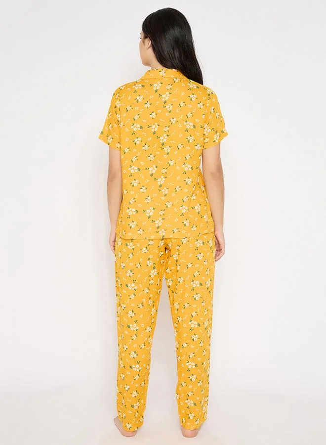 Clovia Clovia Floral Print Short Sleeve Shirt and Pyjama Set