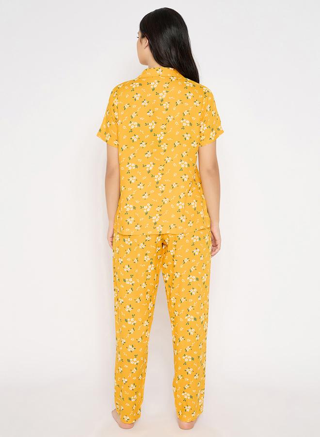 Clovia Floral Print Short Sleeve Shirt and Pyjama Set - Image 5