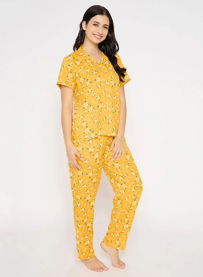 Clovia Clovia Floral Print Short Sleeve Shirt and Pyjama Set