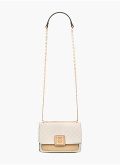 ELLE Women Monogram Print Crossbody Bag with Adjustable Strap and Flap Closure  - Image 2
