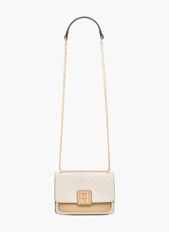ELLE Women Monogram Print Crossbody Bag with Adjustable Strap and Flap Closure  - Image 2